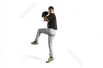 One caucasian man baseball player playing in studio