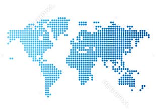 World map of blue round dots