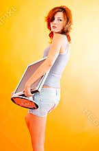 Teenage Girl Carrying Monitor
