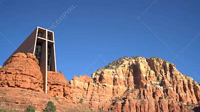 Morning view of the famous Chapel of the Holy Cross on the red rocks