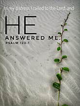 God answered me with bible verse design for Christianity with sandy beach background.