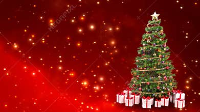 Decorating a Christmas tree by glitter shiny particles. gift redemption theme - 3D render