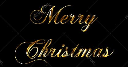 Vintage yellow gold metallic merry christmas word text with light reflex on black background with alpha channel, concept of golden