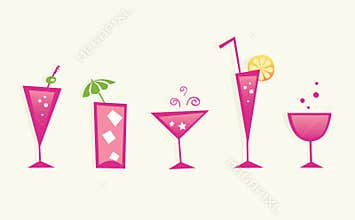 Hot summer drinks and cocktail glasses - VECTOR