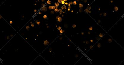 Christmas golden light shine particles bokeh loopable from top on black background, holiday congratulation greeting party happy
