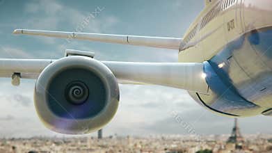 Airplane take off Paris Eiffel Tower