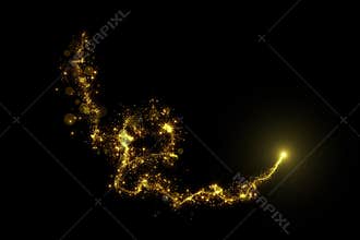Christmas magic golden lights trail on black background for overlays