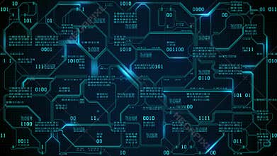 Abstract futuristic electronic circuit board with binary code, neural network and big data - an element of artificial intelligence