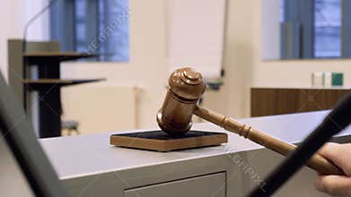Gavel at a courtroom in slow motion