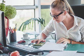 Accountant making a financial report. Finances and economy concept.