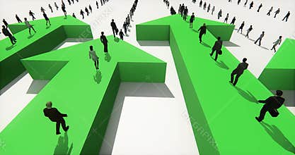 4k business people walking on the 3d arrow.