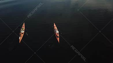 Drone footage of two adults kayaking