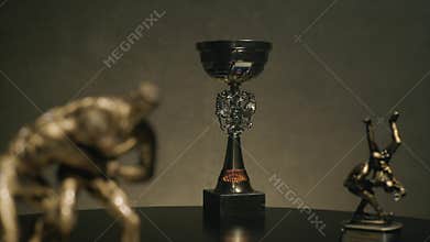 First place championship trophy or silver cup concept for winning and success. Cup for a victory in the judo
