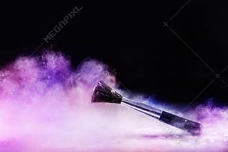 Artistry Unleashed: Colorful Powder Explosion with Makeup Brushes