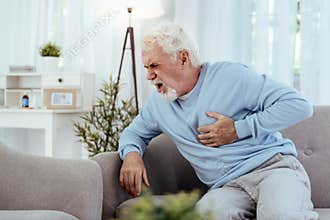 Unhappy senior man having cardiovascular disease