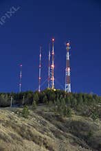 Radio towers at night