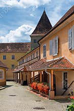 Narrow cobble street in Bad Radkersburg, Austria