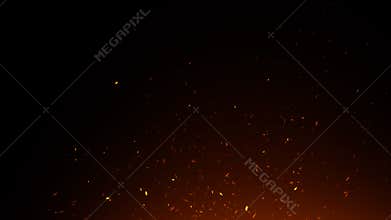 Fire embers particles texture overlays . Burn effect on isolated black background. Sparkle light effect