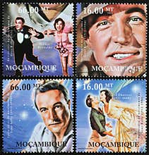Four portraits of Gene Kelly on postage stamps