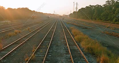 Platform railroad in motion railway at main lines at sunset