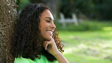 African American girl biracial teenager young woman sad then happy