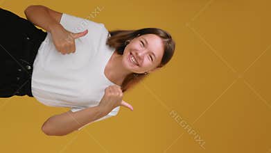 Like gesture satisfied teenager fun girl thumbs up