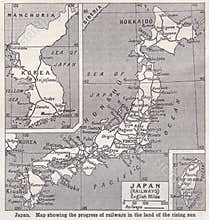 Vintage map of Japan - Railways 1900s.