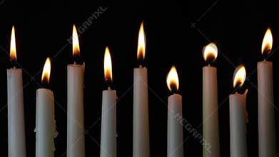 Nine Flickering White Taper Candles Loop
