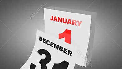 Calendar changing date, new year.