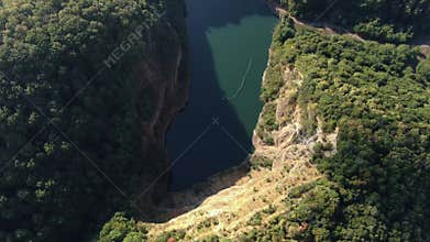 Birdseye Aerial View of Lake Ledinci, National Park Fruska Gora Mountain Serbia