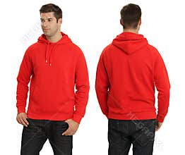 Male wearing blank red hoodie