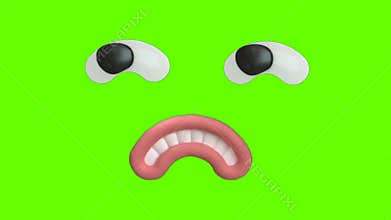 Funny Cartoon Face Reaction with eyes and mouth on green screen background. Facial Expressions 4K Animation. Different expressions
