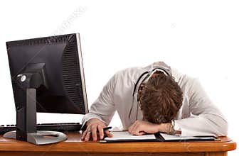 Medical Student Sleep in front of Computer