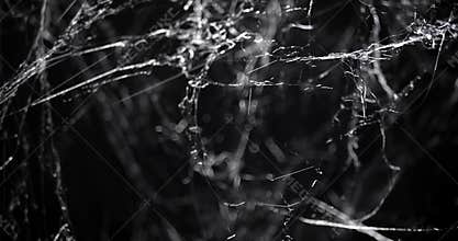 Pushing through a mess of spooky cobwebs at night. Halloween spider web background