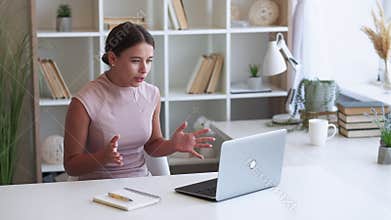 online interview female speaker video meeting