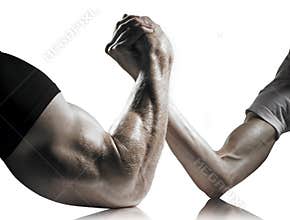 Strong and Weak Men Arm Wrestling