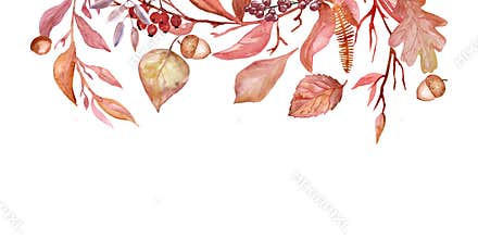 Watercolor Autumn Clipartwith white beige orange pumpkins Fall Clip Art Fall Leaves Berries Acorns Fall