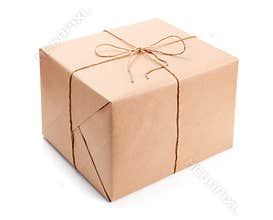 Parcel wrapped with brown packing paper