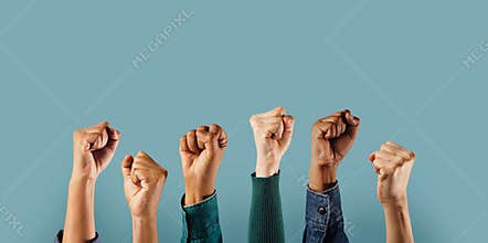 Social Activism and Movement. Group of People Raised Up Hands. People Making Protest, Mob, Expression and Strike