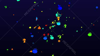 World Vegetarian Day. neon icons background. seamless pattern. loop animation. small, multicolored icons, illustrations