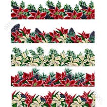 Black Watercolor poinsettia floral borders