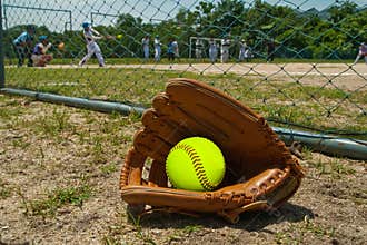 Softball and glove