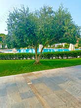 Belek, Antalya, Turkey - May 11, 2021: Bellis Deluxe Hotel in the summer morning