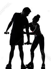 One couple man woman exercising workout fitness