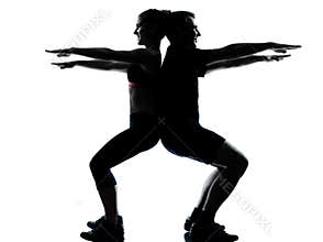One couple man woman exercising workout fitness