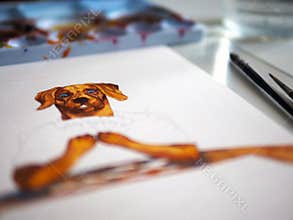 Dog head human playing board game fun leisure on table top hobby watercolor painting illustration design art cartoon character