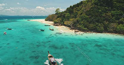 Travel to Thailand paradise tropic island. Boat tour to Phi Phi Leh. Turquoise water