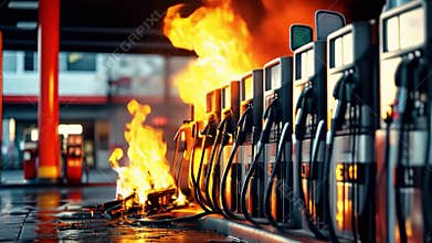Video of Emergency: Fire at Gas Station Near Fuel Pump