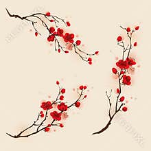 Oriental style painting, plum blossom in spring