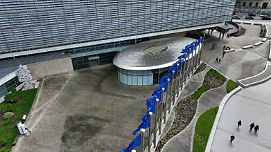 Headquarters of the EU Commission Berlaymont building in European Quarter.